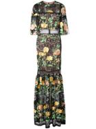 Nicole Miller Embroidered Rose Lace Gown - Black