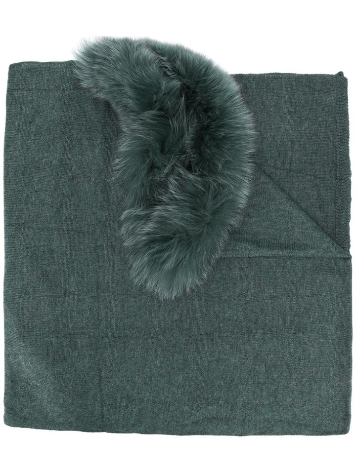 Charlotte Simone Fur Trimmed Shawl - Grey