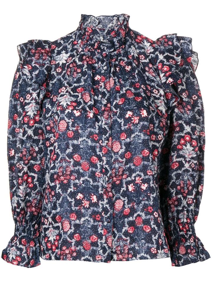 Isabel Marant Étoile Floral Frilled Collar Blouse - Blue
