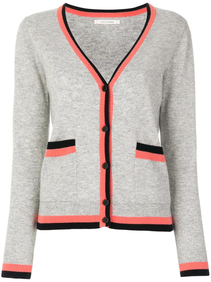 Chinti & Parker Stripe Trim V-neck Cardigan - Grey