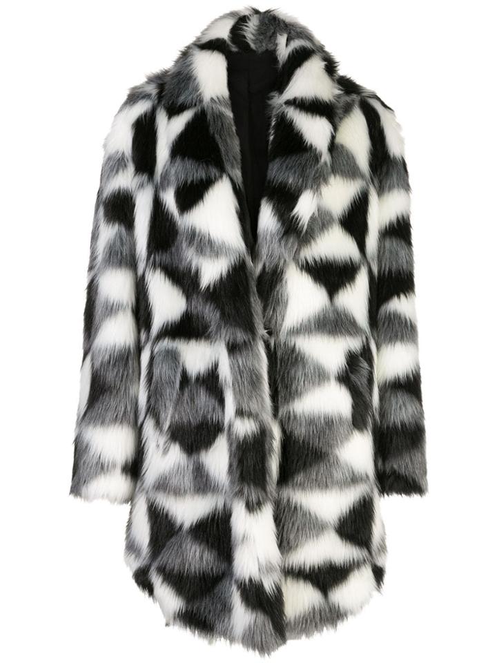 Unravel Project Geometric-print Asymmetric Coat - Black