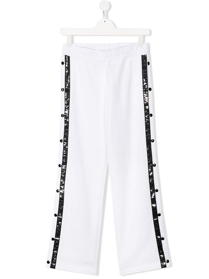 Balmain Kids Logo Trim Wide-leg Sweatpants - White