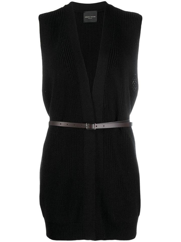 Roberto Collina Belted Sleeveless Cardigan - Black