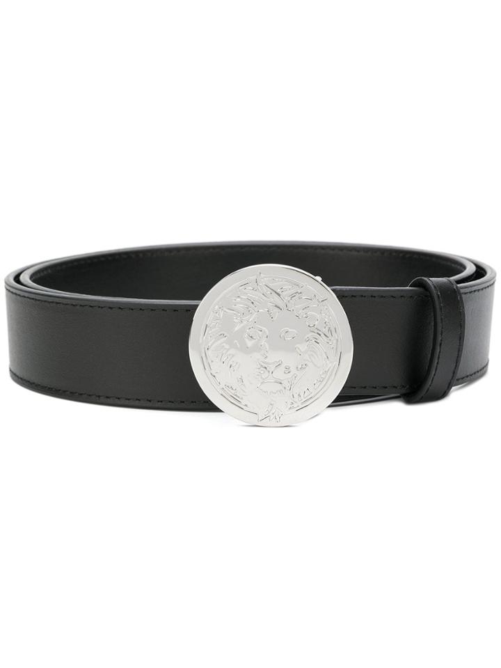 Versus Silver-tone Lion Head Disc Belt - Black