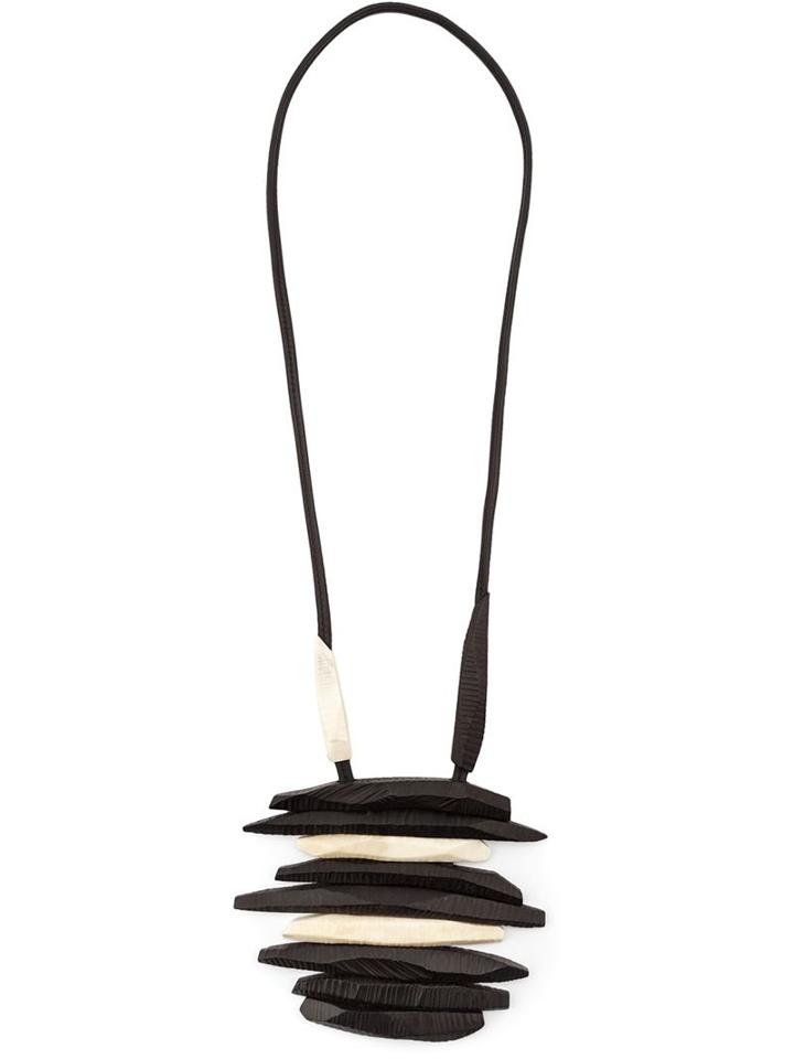 Monies Stacked Carved Shard Pendant Necklace, Women's, Brown