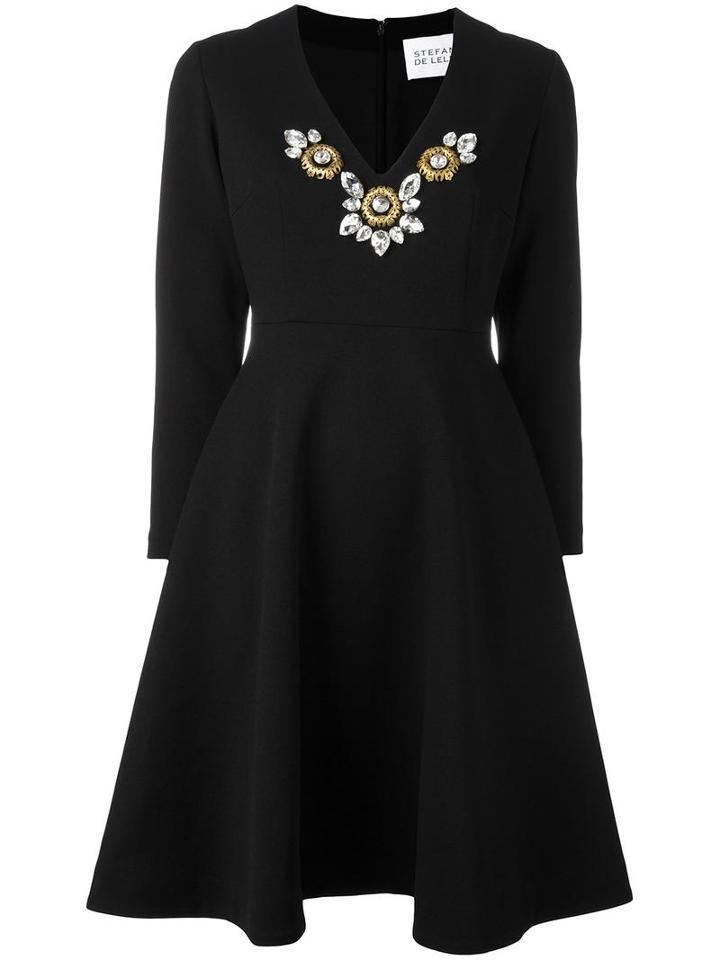 Stefano De Lellis Embellished V-neck Dress, Women's, Size: 42, Black, Polyester/spandex/elastane