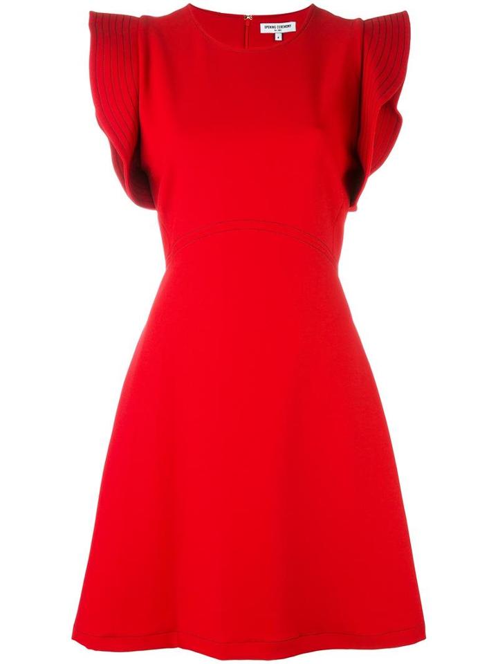 Opening Ceremony Frill Sleeve Dress, Women's, Size: 4, Red, Nylon/cotton/spandex/elastane/polyurethane