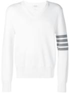 Thom Browne 4-bar Milano Stitch V-neck Pullover - White