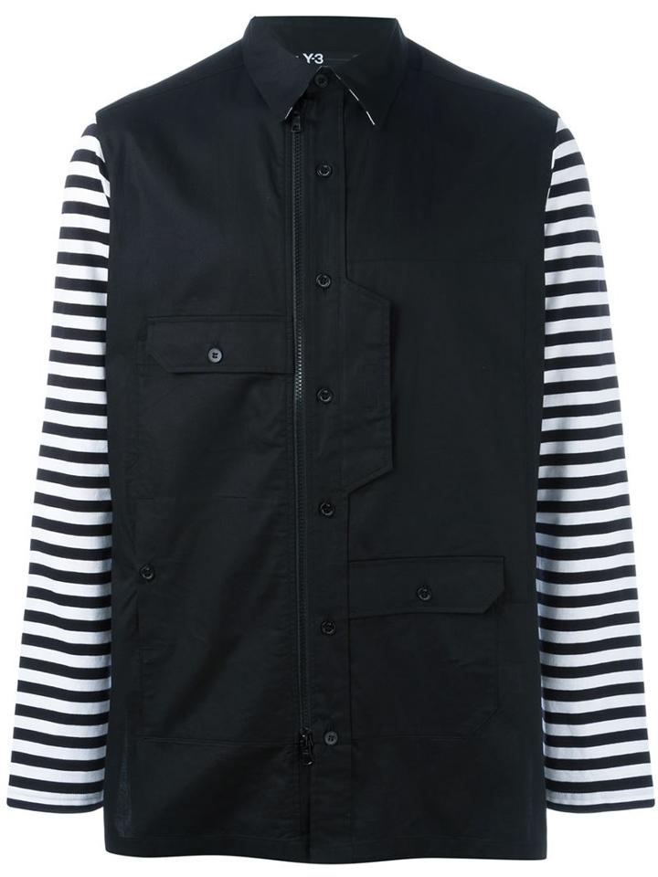 Y-3 Striped Contrast Sleeve Button Down Shirt