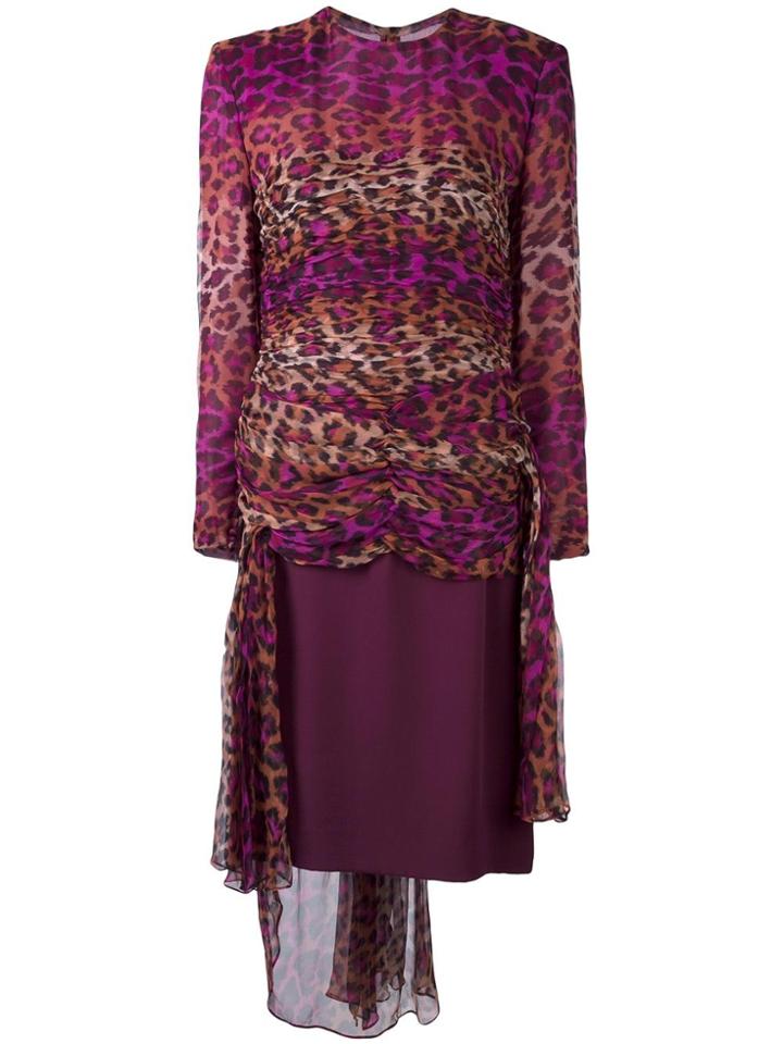 Jean Louis Scherrer Vintage Gathered Leopard Print Dress - Pink &