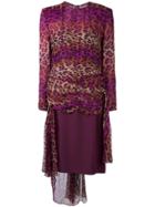 Jean Louis Scherrer Vintage Gathered Leopard Print Dress - Pink &