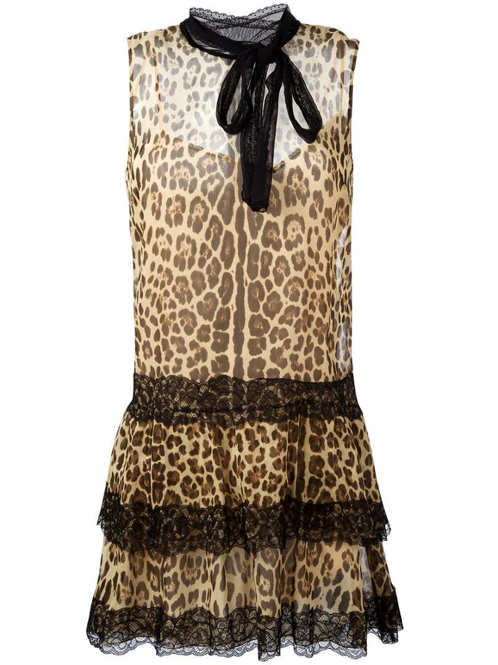 Red Valentino Leopard Print Flared Dress, Women's, Size: 42, Black, Silk/polyamide/polyester