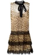 Red Valentino Leopard Print Flared Dress, Women's, Size: 42, Black, Silk/polyamide/polyester
