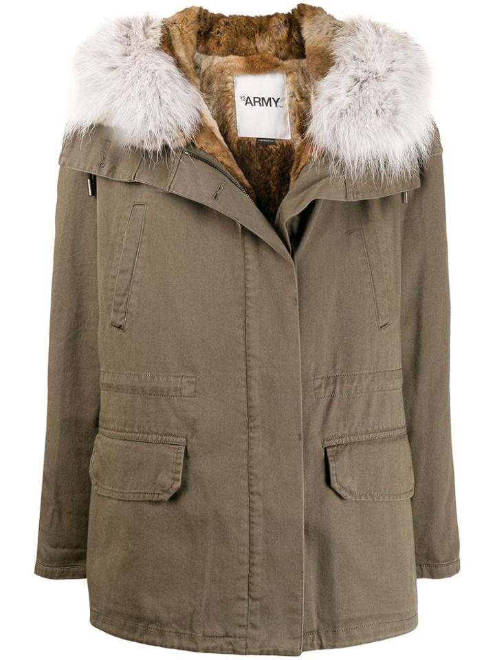 Yves Salomon Army Fur Trimmed Parka Coat - Green