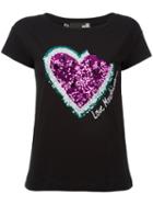 Love Moschino Sequinned Heart T-shirt, Women's, Size: 42, Black, Cotton/spandex/elastane