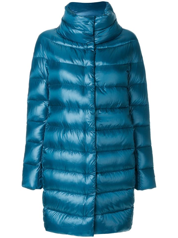 Herno - Zip Up Padded Coat - Women - Cotton/polyamide/acetate/polyimide - 50, Blue, Cotton/polyamide/acetate/polyimide