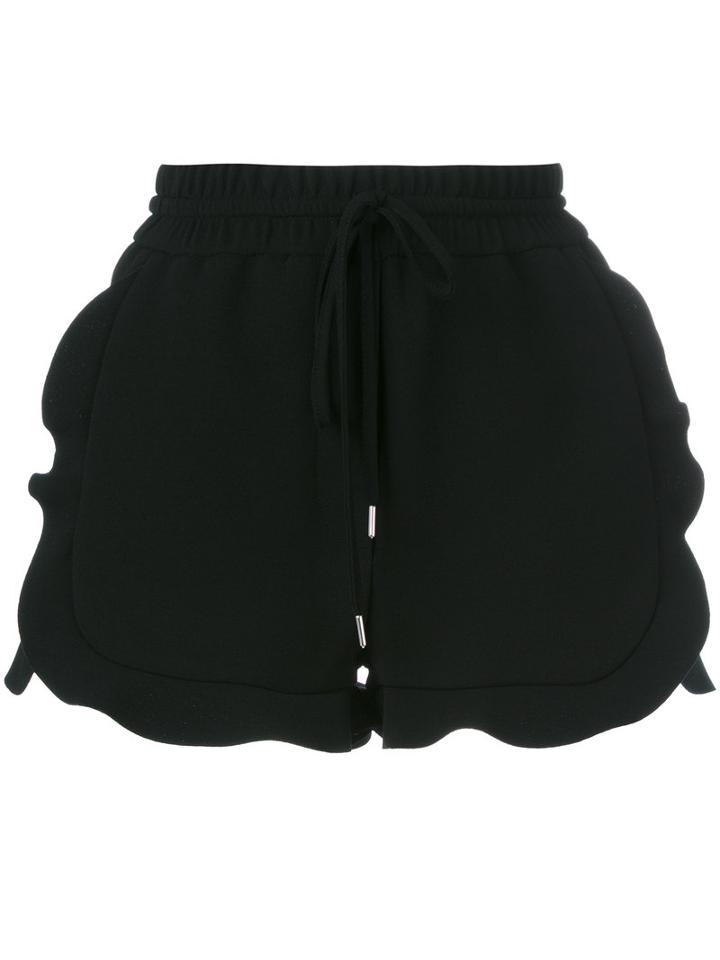 Carven Frill Side Drawstring Shorts, Women's, Size: 38, Black, Silk/polyester/acetate