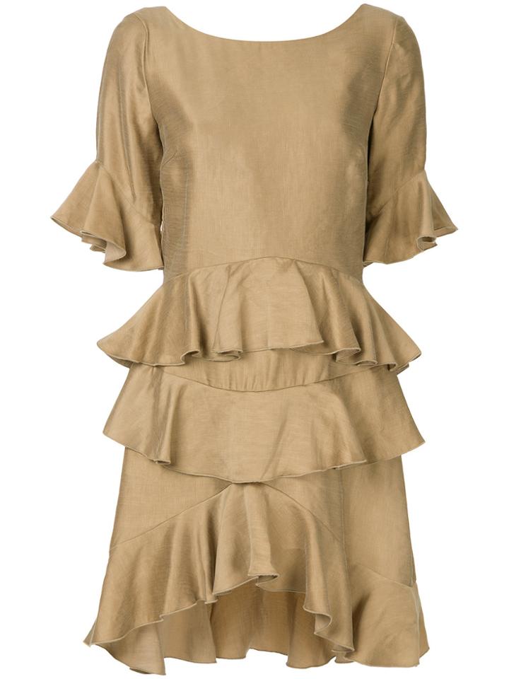 Black Coral Short Ruffled Dress - Brown