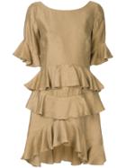 Black Coral Short Ruffled Dress - Brown