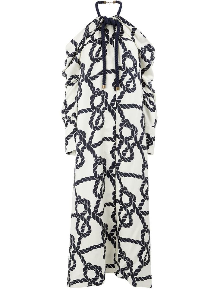 Monse Rope Print Cold-shoulder Dress - White