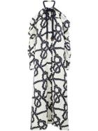 Monse Rope Print Cold-shoulder Dress - White