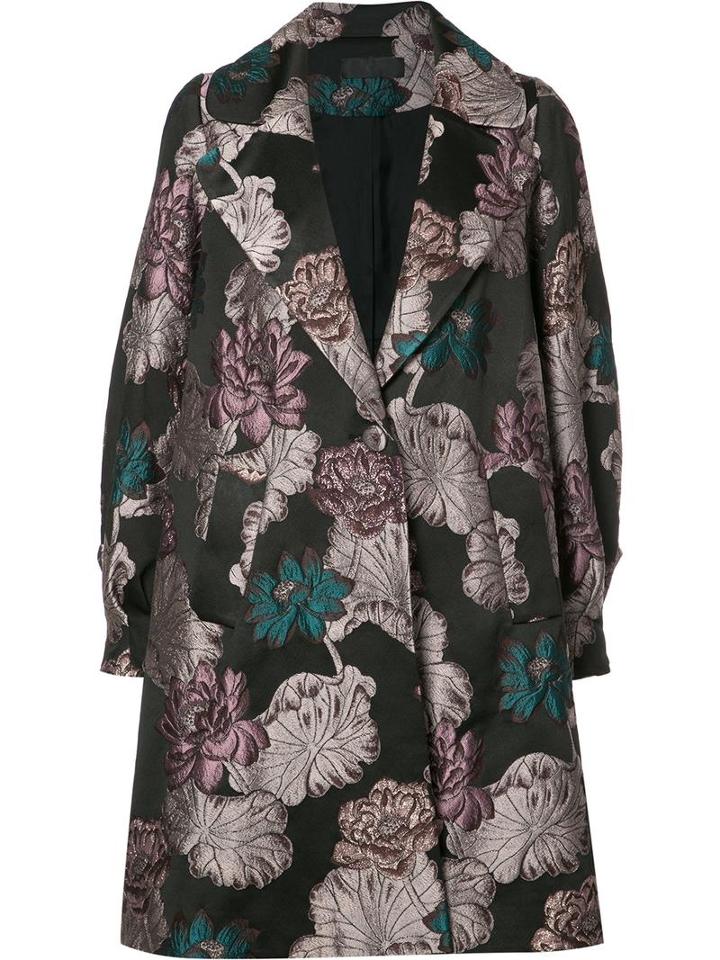 Co Floral Jacquard Coat, Women's, Size: Xs, Black, Acetate/polyester/polyamide