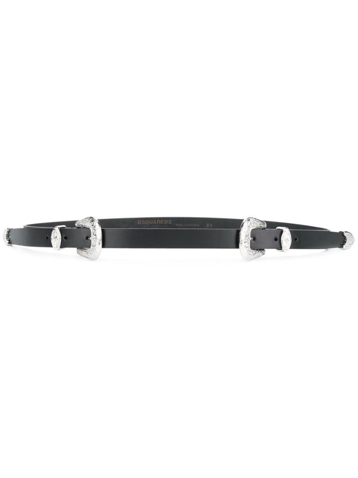 Dsquared2 Skinny Double Buckle Belt - Black