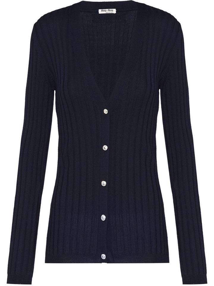 Miu Miu Crystal Embellished V-neck Cardigan - Blue