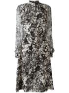 Lanvin Flared Floral Print Dress, Women's, Size: 40, Grey, Silk