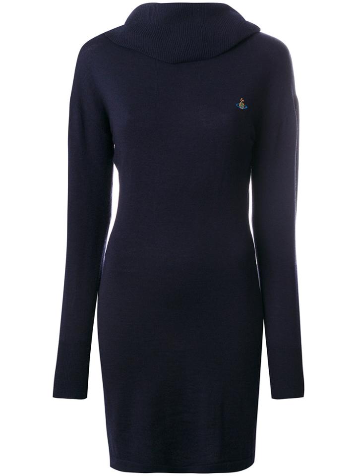 Vivienne Westwood Anglomania Logo Embroidered Knit Dress - Blue