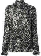 Saint Laurent Leopard Print Ruffle Blouse, Women's, Size: 34, Black, Viscose