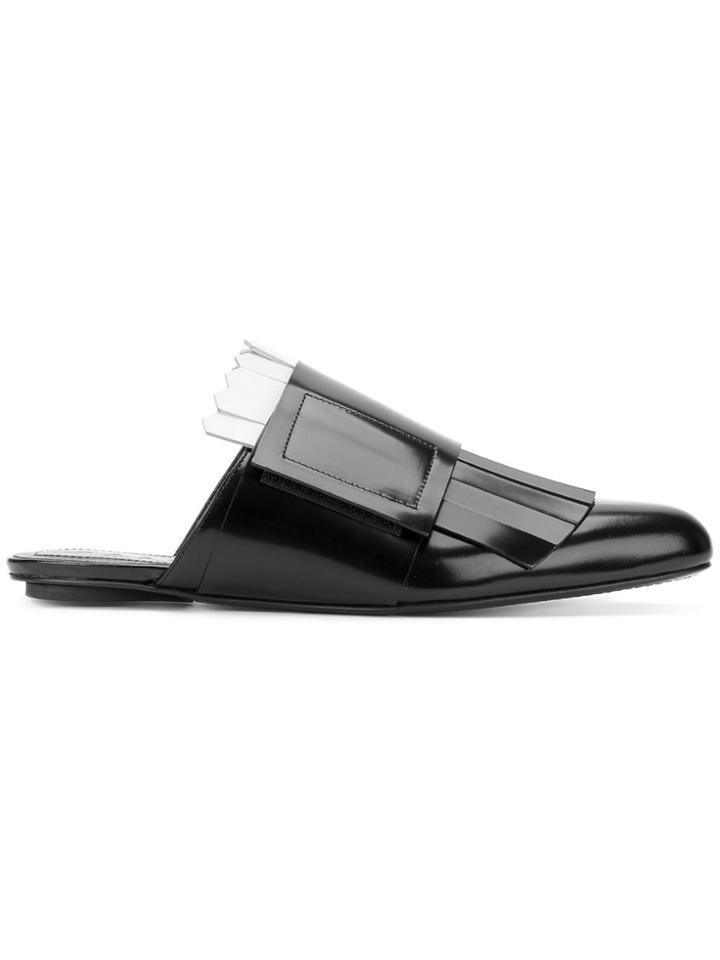 Marni Fringed Patent Mules - Black