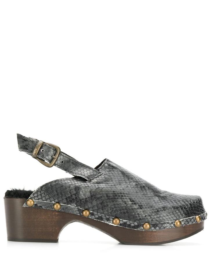 Avec Modération Ruka Snakeskin Print Clogs - Grey