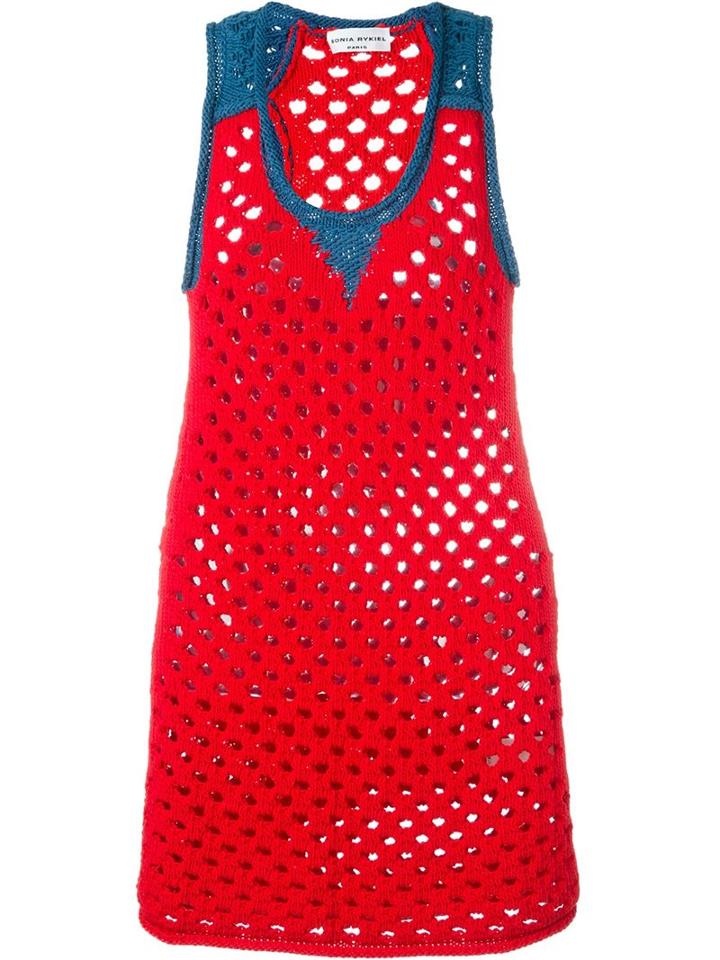 Sonia Rykiel Open Knit Fitted Dress, Women's, Size: M, Red, Cotton/polyamide