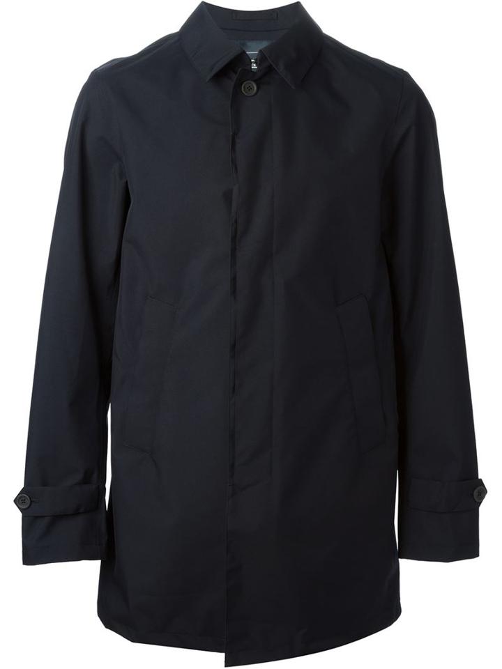 Herno Single Breasted Raincoat, Men's, Size: 54, Blue, Polyester/polytetrafluoroethylene Ptfe