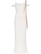 Loewe Fitted Side-split Dress With Leather Strap Detail - White
