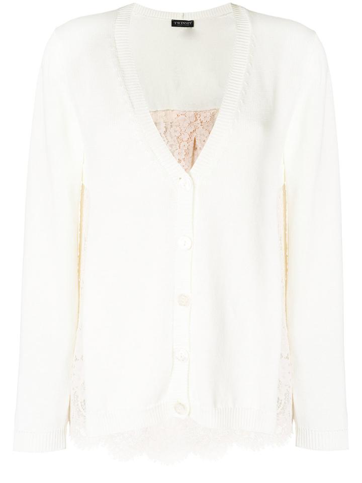 Twin-set Lace Panelled Cardigan - White