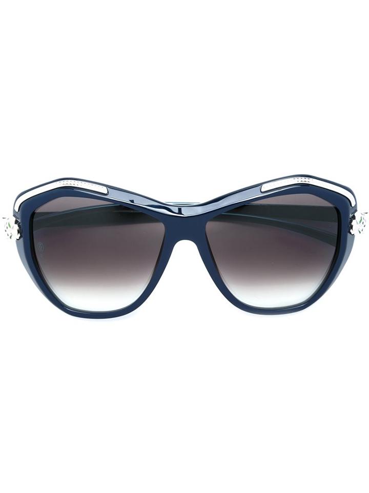 Cartier 'panthère Wild' Sunglasses, Women's, Blue, Acetate/enamel/platinum/metal