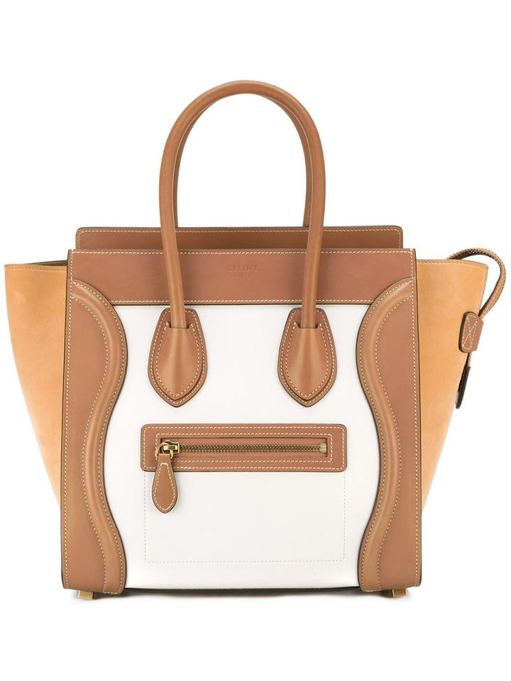 Céline Front Zip Trapeze Tote, Women's, Brown, Leather