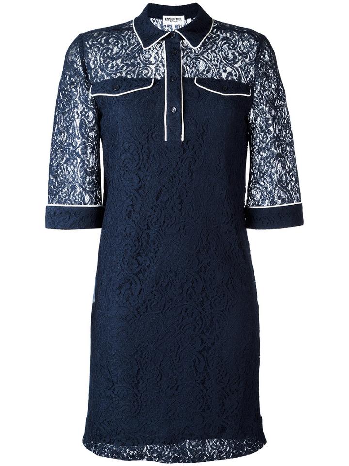 Essentiel Antwerp - Lace Shirt Dress - Women - Polyamide/viscose - 38, Women's, Blue, Polyamide/viscose