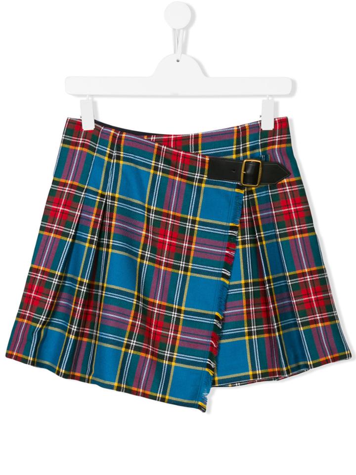 Burberry Kids Teen Raw-edge Tartan Kilt - Blue