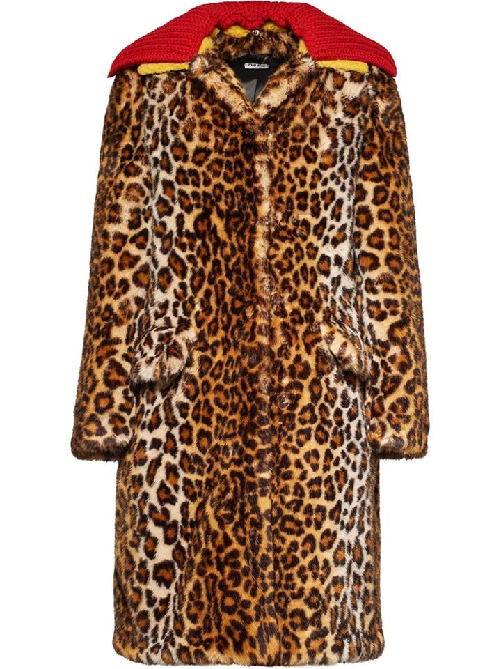 Miu Miu Faux Fur Leopard Print Coat - Green