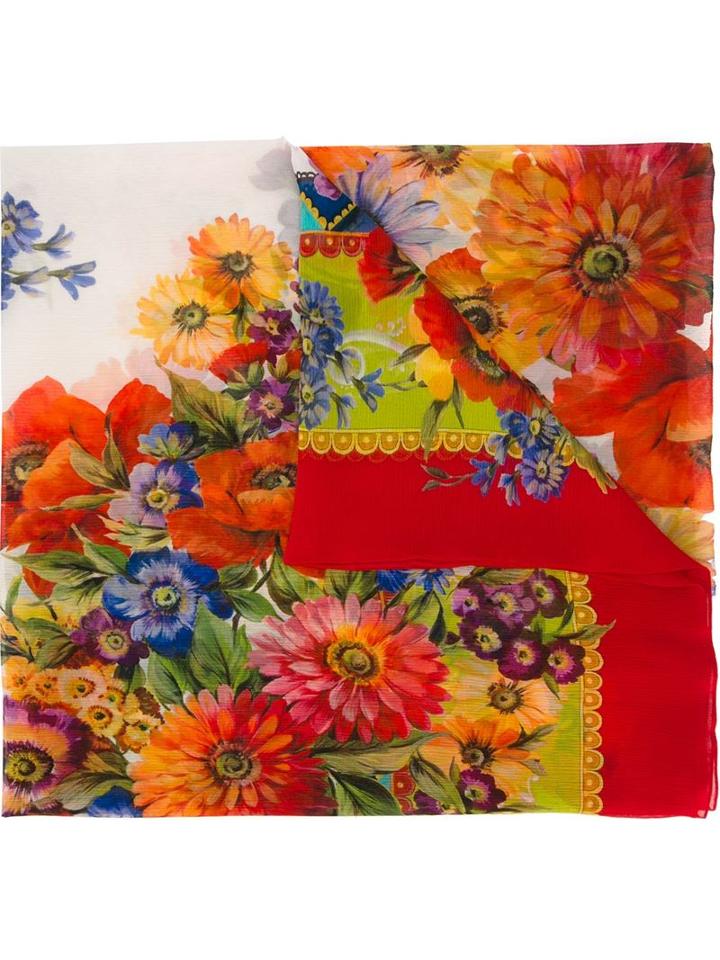 Dolce & Gabbana Floral Print Scarf, Women's, Red, Silk