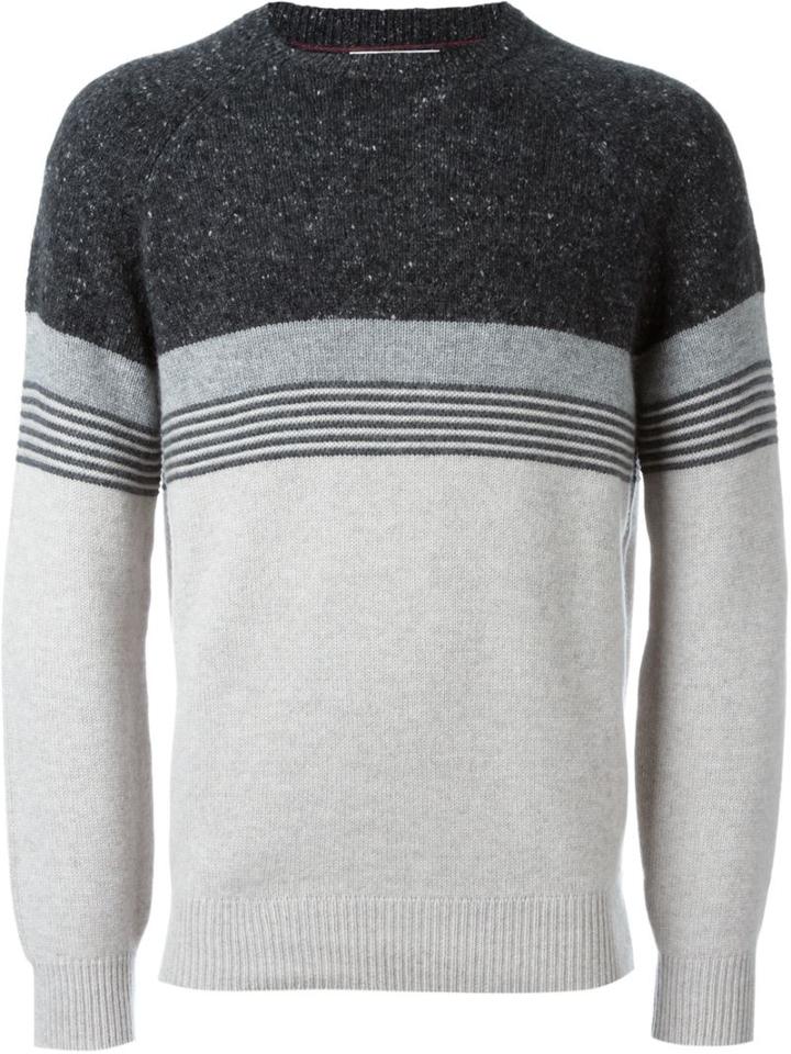 Brunello Cucinelli Striped Jumper, Men's, Size: 50, Grey, Polyamide/cashmere/virgin Wool