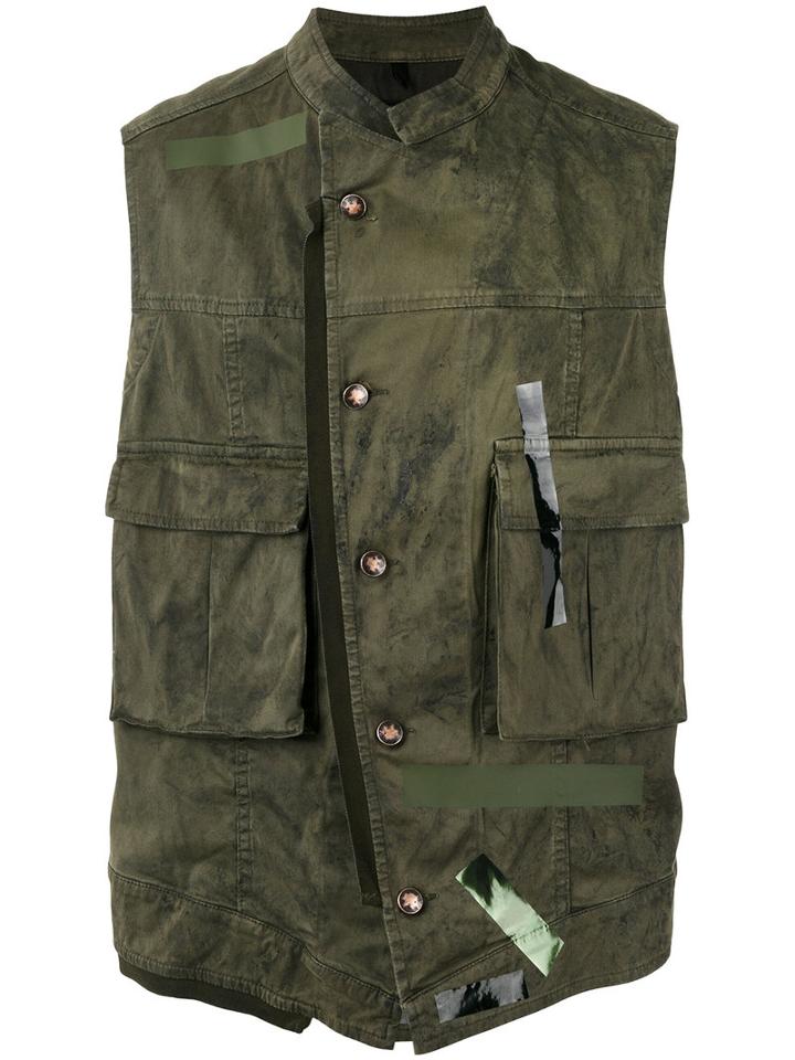 Tom Rebl - Dislocated Fastening Gilet - Men - Cotton/spandex/elastane - 50, Green, Cotton/spandex/elastane