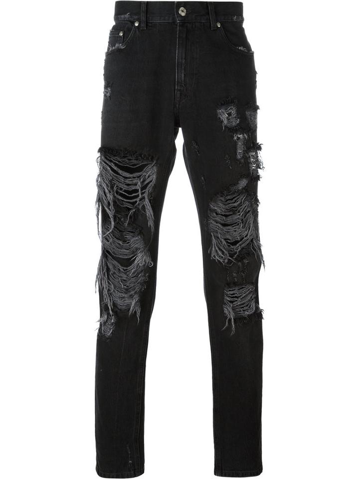 Msgm Ripped Straight Jeans, Men's, Size: 48, Black, Cotton