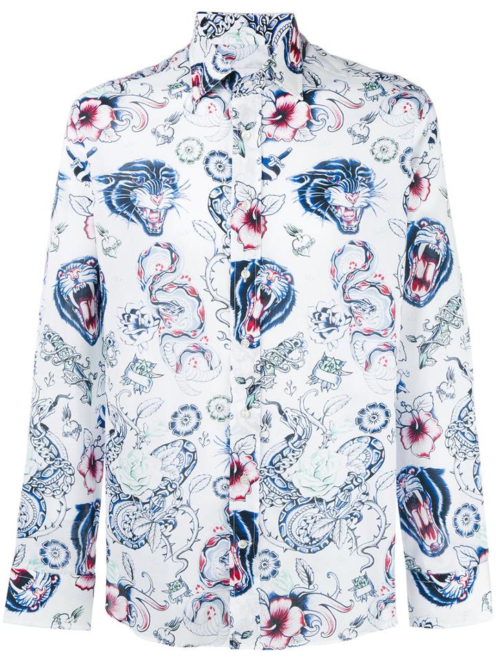 Etro Jungle Print Shirt, Men's, Size: 39, White, Cotton