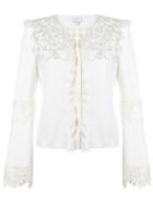 Giambattista Valli Ruffled Floral Embroidered Top - White