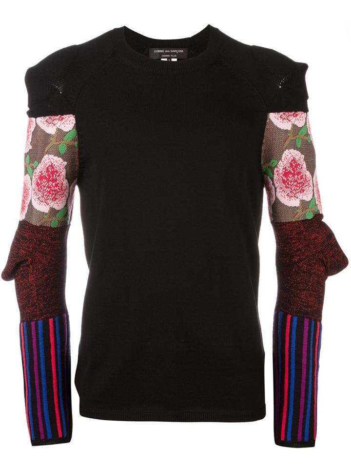 Comme Des Garçons Homme Plus Patchwork Sleeve Jumper, Men's, Size: Large, Black, Wool