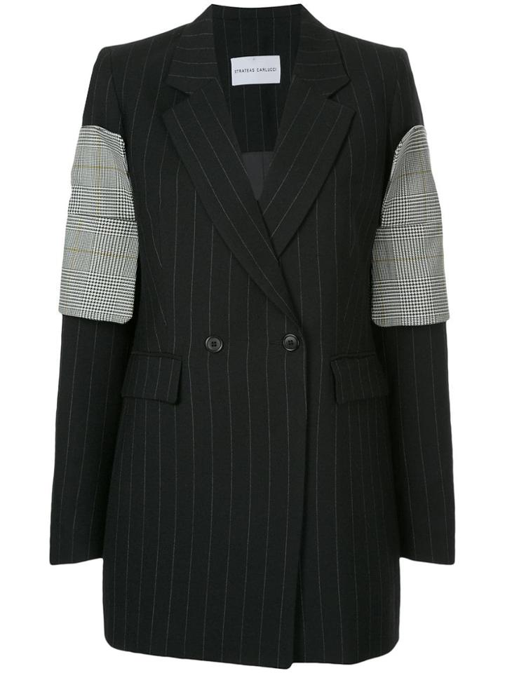 Strateas Carlucci Striped Plated Cuff Blazer - Black